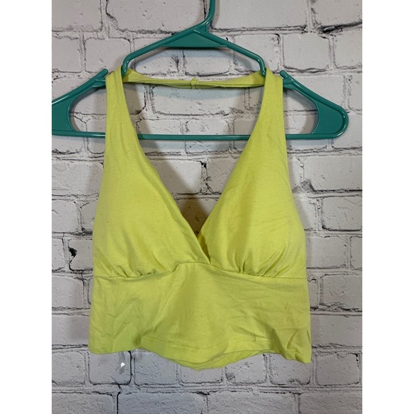 No Boundaries Halter Top Cropped V Neck Sleeveless Chartreuse Size S(3/5) jrs - Picture 1 of 4